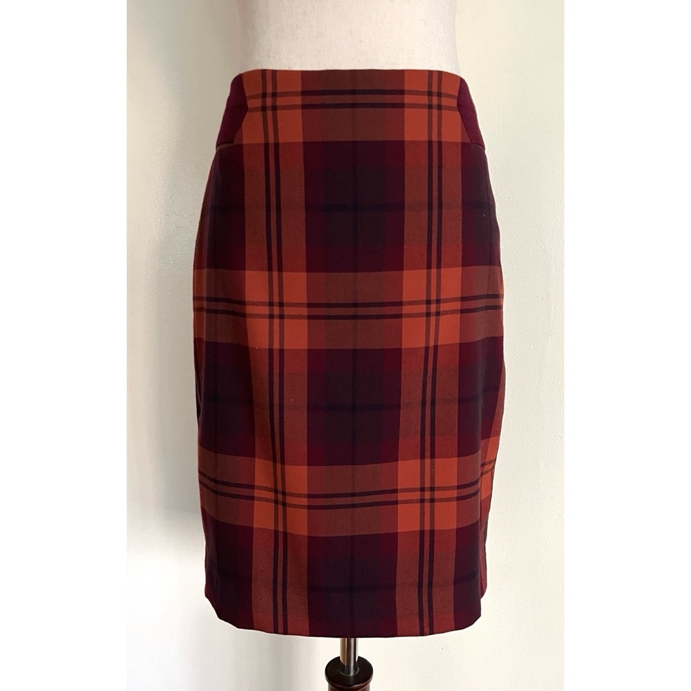 Vintage 90s THE LIMITED Burgundy Orange Plaid Pencil Skirt Dark Academia Size 6